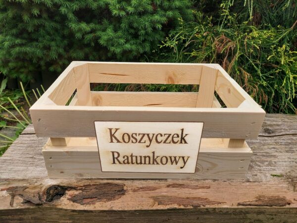 Koszyczek ratunkowy koszyk SKRZYNKA DREWNIANA naturalna na ślub 23x15x8cm