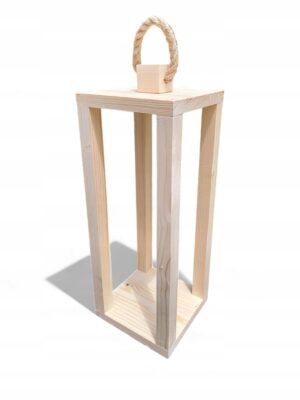 Lampion drewniany naturalny ze sznurkiem stylowa latarnia 15x15x40 cm
