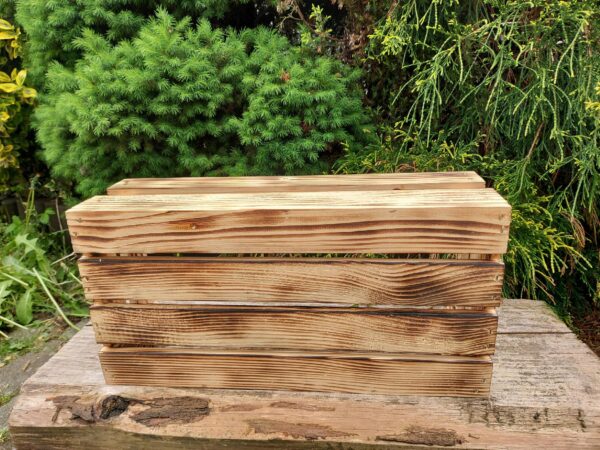 SKRZYNKA DREWNIANA naturalna KOSZYK na owoce opalana 34x20x13 cm