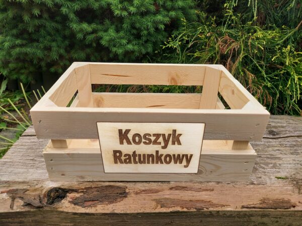 Koszyczek ratunkowy koszyk SKRZYNKA DREWNIANA naturalna na ślub 23x15x8cm