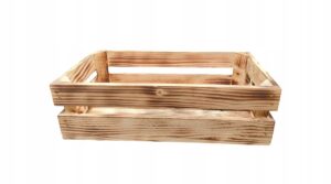 SKRZYNKA DREWNIANA naturalna KOSZYK na owoce opalana 34x20x13 cm