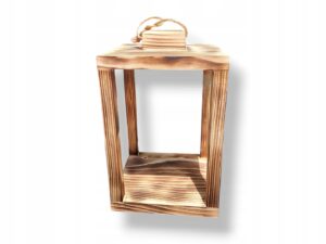 Lampion drewniany ze sznurkiem latarnia opalany 18x18x30 - 2 GATUNEK