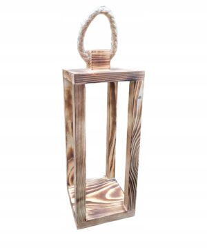 Lampion drewniany naturalny ze sznurkiem stylowa latarnia opalany 18x18x60