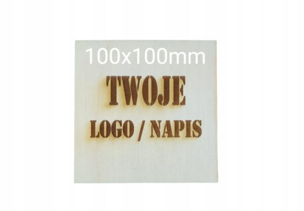 Grawerowany dowolny personalizowany napis logo grafika sklejka 100x100 mm