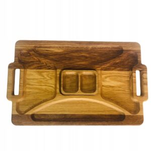 Zestaw taca drewniana dębowa 5 komorami do przystawek wędlin itp 48x30x2cm