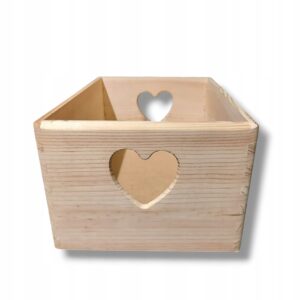 Drewniane naturalne pudełko pojemnik z uchwytem serce 30x20x13 cm