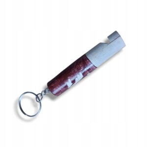 Brelok do kluczy gwizdek drewniany rzeźbiony malowany głośny brązowy 8cm