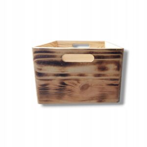Skrzynka drewniana otwarta pojemnik na drobiazgi owoce opalana 40x30x23 cm