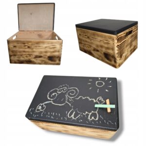 Pudełko drewniane zamykane opalane góra tablicowa do malowania 40x30x23 cm
