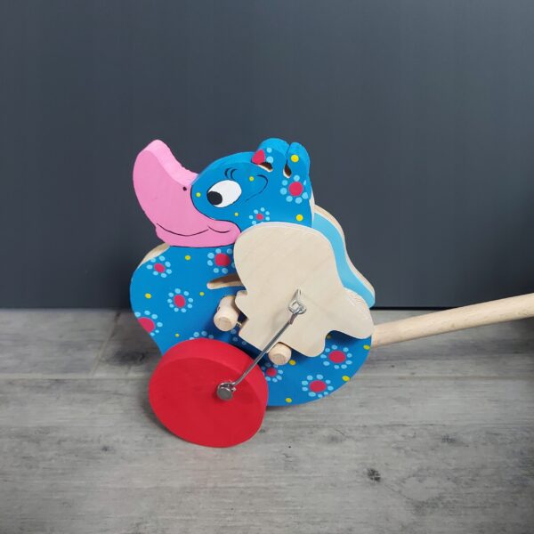 Drewniana zabawka Tradycyjna dla dziecka klepak kaczka pchacz handmade
