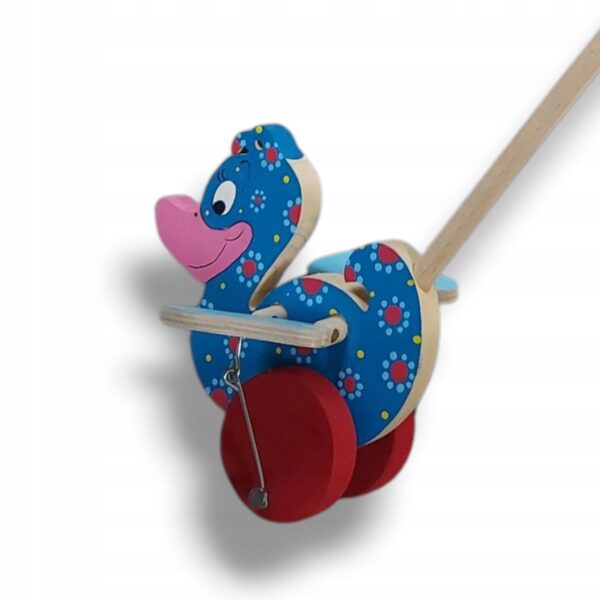 Drewniana zabawka Tradycyjna dla dziecka klepak kaczka pchacz handmade