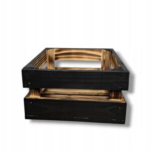 SKRZYNKA DREWNIANA KOSZYK na prezent na ścianę opalana czarna 22x22x12 cm