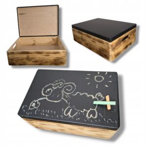 Pudełko drewniane zamykane opalane góra tablicowa do malowania 40x30x14 cm