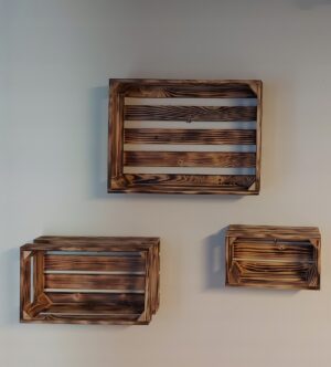 Zestaw 3 skrzynek DREWNIANA dekoracyjna skrzynka na ścianę opalane 23/30/40