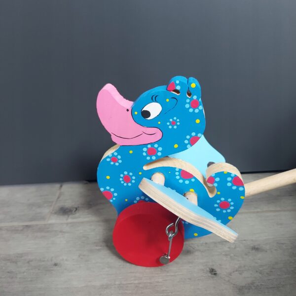 Drewniana zabawka Tradycyjna dla dziecka klepak kaczka pchacz handmade