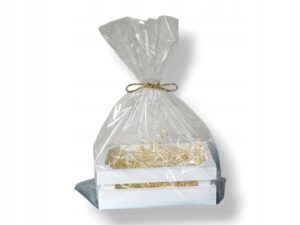 Skrzynka drewniana naturalna koszyczek biały prezent zapakowana 23x15x8cm