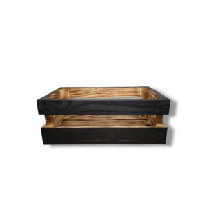 SKRZYNKA DREWNIANA KOSZYK na prezent na ścianę opalana czarna 34x20x13 cm