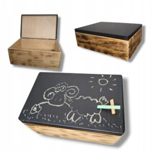 Pudełko drewniane zamykane opalane czarna tablica do malowania 40x30x14 cm
