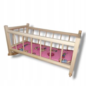Kołyska drewniana dla lalek do zabawy dzieci zabawka z materacem 49x28x28cm