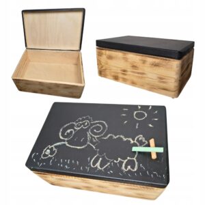 Pudełko drewniane zamykane opalane góra tablicowa do malowania- 30x20x13 cm