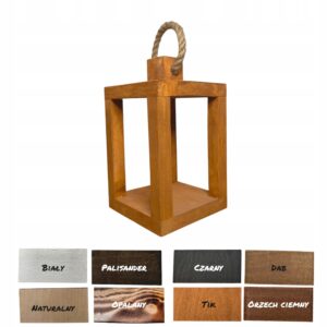 Lampion drewniany opalany ze sznurkiem latarnia 15x15x30cm - różne kolory