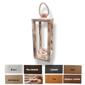 Lampion drewniany opalany ze sznurkiem latarnia 15x15x40cm - różne kolory