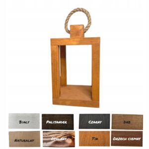 Lampion drewniany opalany ze sznurkiem latarnia 15x15x25 cm - różne kolory